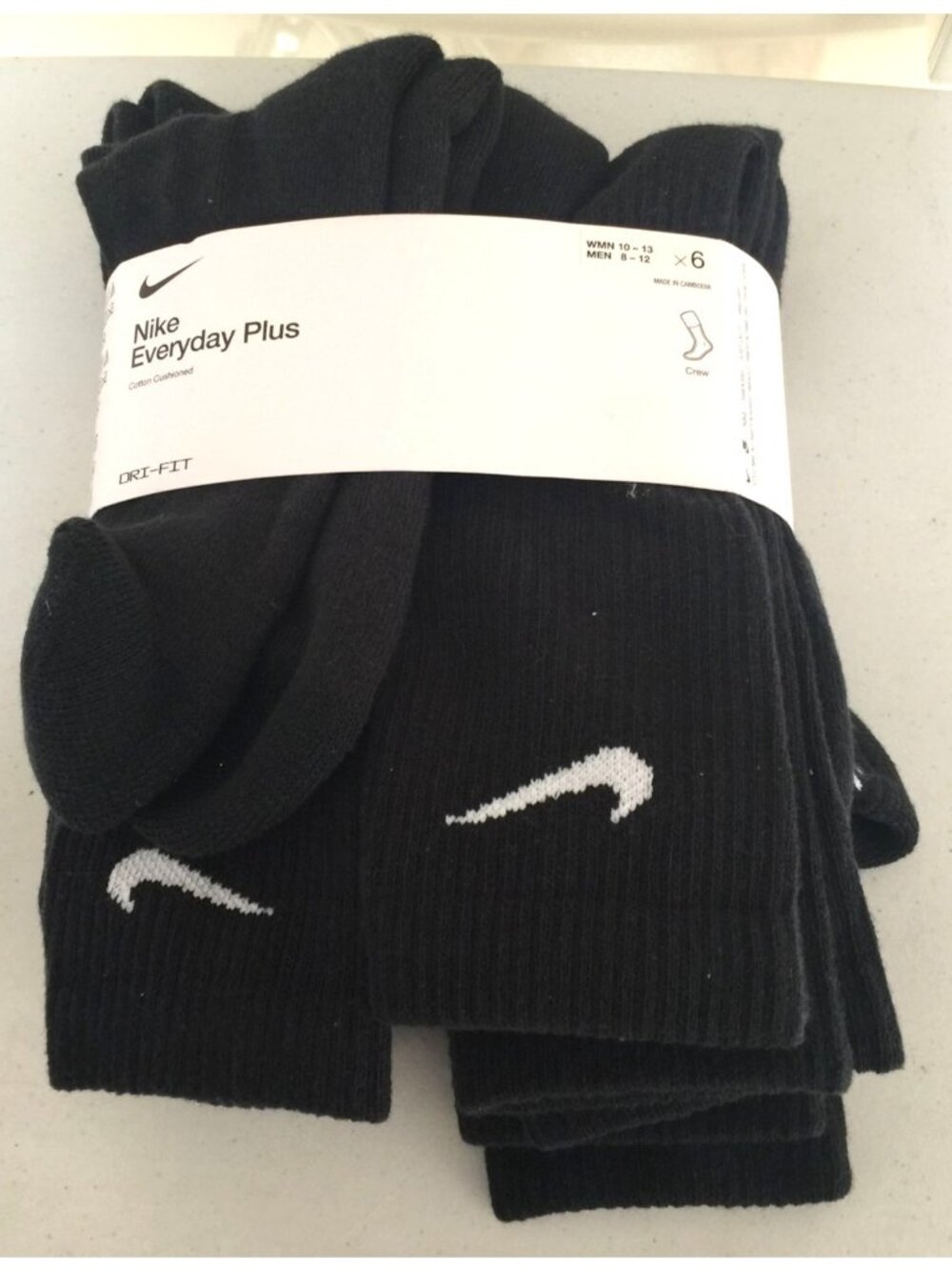Nike Everyday Plus Men's 8-12 Black Crew Socks Set of 6
